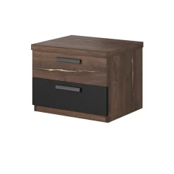 Garnero Arredamenti Comodini|Comò-Comodino 46x37h cm 2 cassetti moderno quercia scuro nero Vulcano Noce