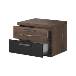 Garnero Arredamenti Comodini|Comò-Comodino 46x37h cm 2 cassetti moderno quercia scuro nero Vulcano Noce