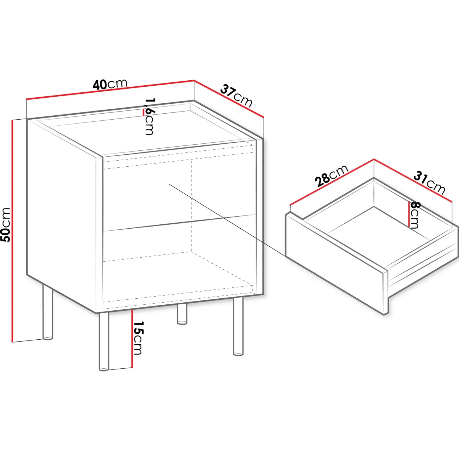 Garnero Arredamenti Comodini|Comò-Comodino 40x50h cm 2 cassetti moderno piano effetto marmo nero noce Caliva