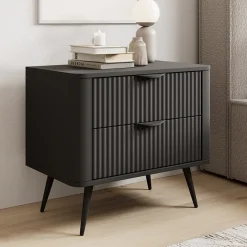 Garnero Arredamenti Comodini|Comò-Comodino 63x55h cm 2 cassetti cannettato Ramis Nero Opaco