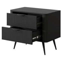 Garnero Arredamenti Comodini|Comò-Comodino 63x55h cm 2 cassetti cannettato Ramis Nero Opaco