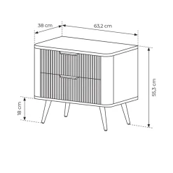 Garnero Arredamenti Comodini|Comò-Comodino 63x55h cm 2 cassetti cannettato Ramis Nero Opaco