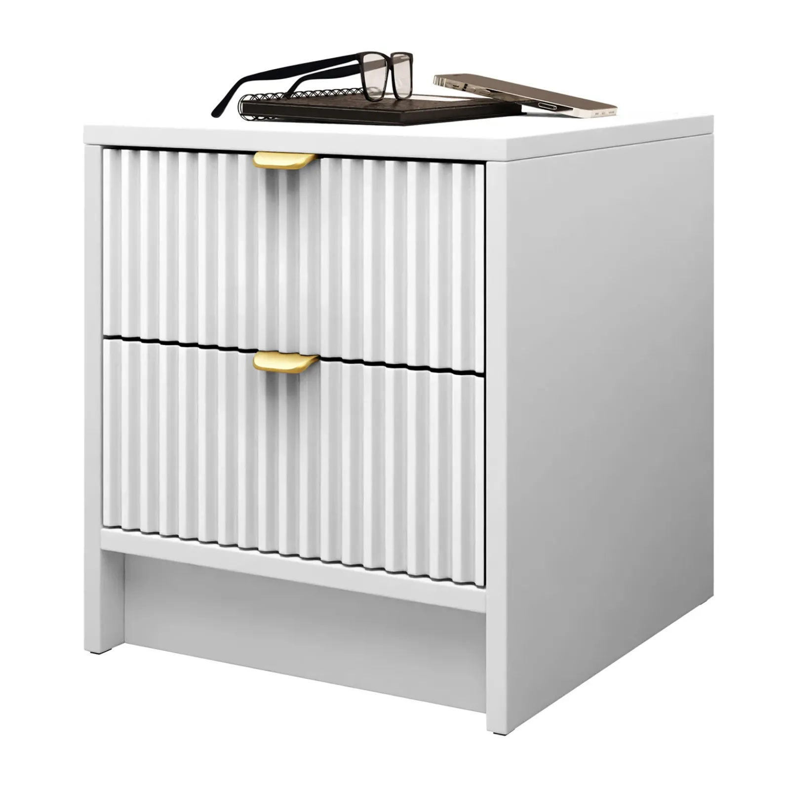 Garnero Arredamenti Comodini|Comò-Comodino 35x40h cm 2 cassetti cannettato bianco Athena Bianco Opaco