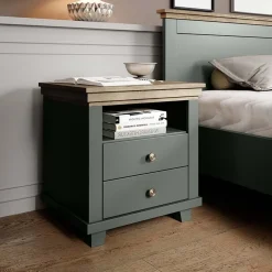Garnero Arredamenti Comodini Cameretta|Comò-Comodino 52x54h cm 2 cassetti moderno quercia Texel Verde