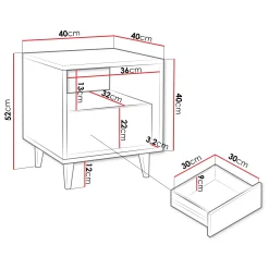 Garnero Arredamenti Comodini|Comò-Comodino 40x52h cm 1 cassetto moderno rovere Branch