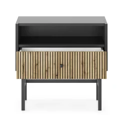 Garnero Arredamenti Comodini Cameretta|Comò-Comodino 55x52h cm 1 cassetto moderno nero rovere cannettato Eterna Rovere Rustico - Nero opaco