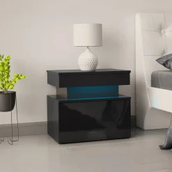 Garnero Arredamenti Comodini|Comò-Comodino 55x51h cm 1 cassetto con LED nero Lumus Nero Lucido