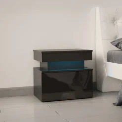 Garnero Arredamenti Comodini|Comò-Comodino 55x51h cm 1 cassetto con LED nero Lumus Nero Lucido