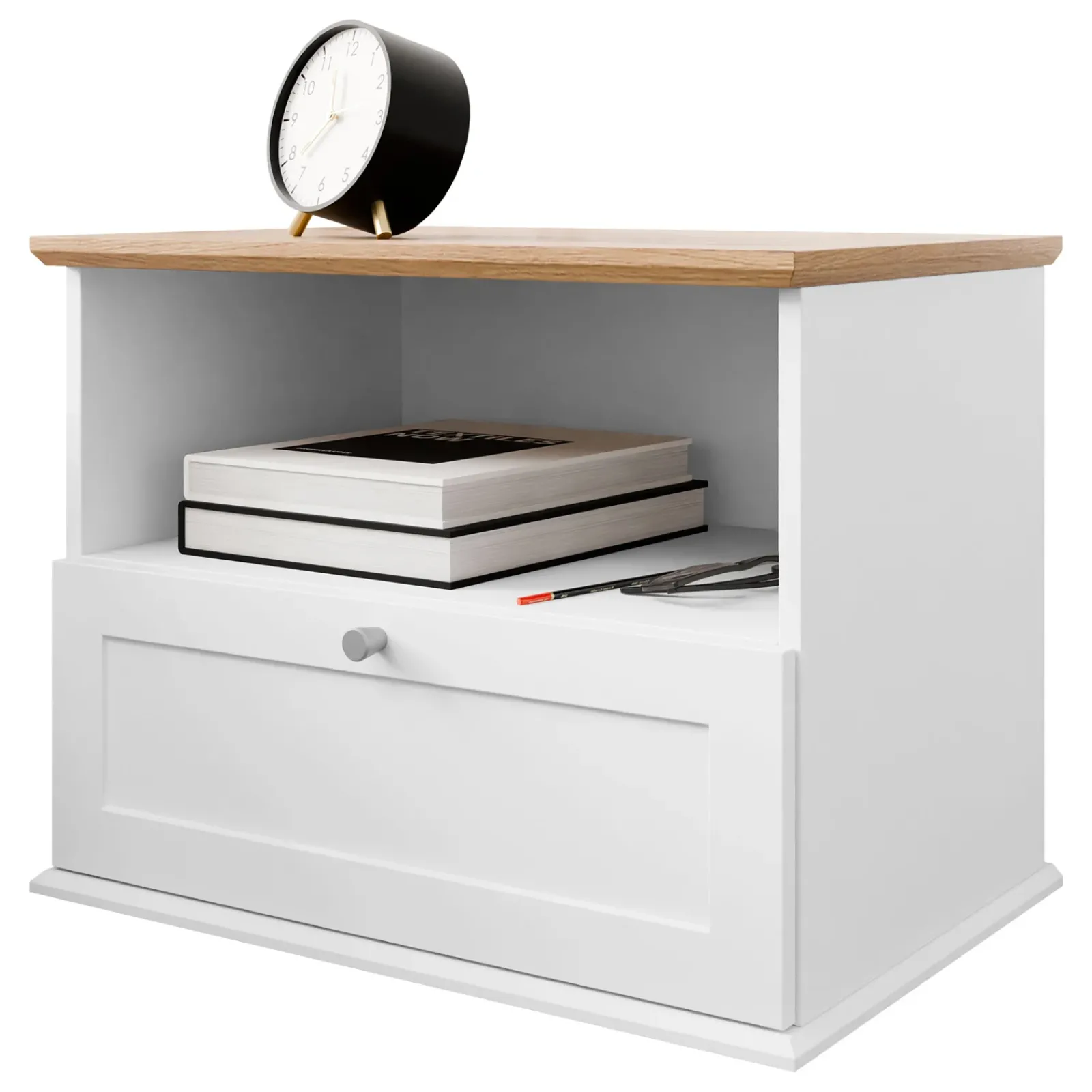 Garnero Arredamenti Comodini|Comò-Comodino 62x48h cm 1 cassetto bianco rovere Relaxio