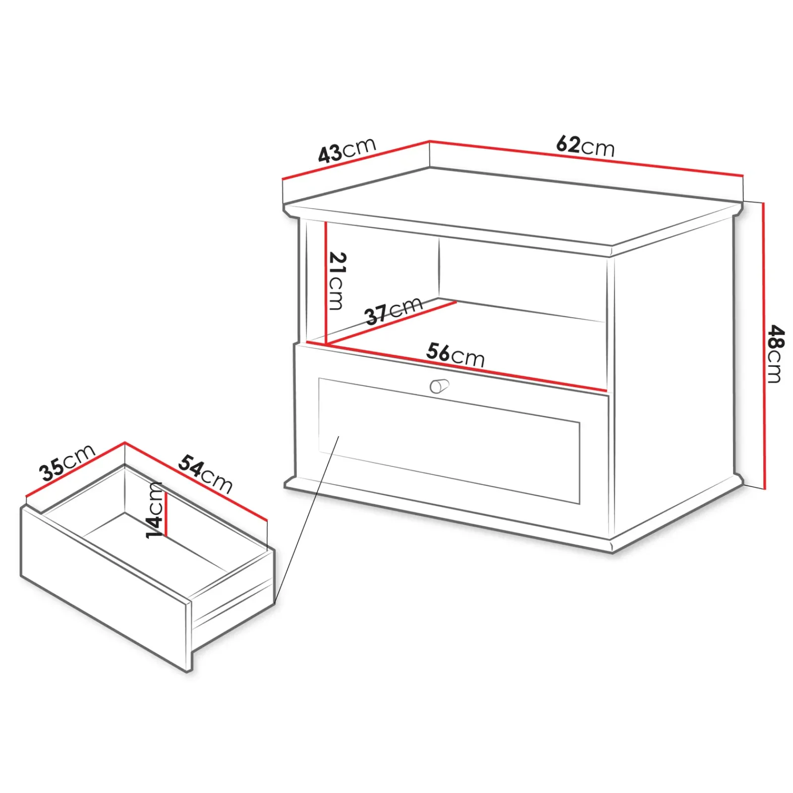 Garnero Arredamenti Comodini|Comò-Comodino 62x48h cm 1 cassetto bianco rovere Relaxio