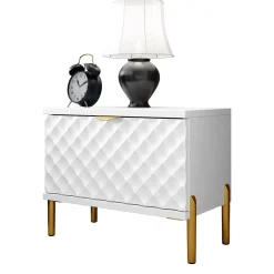Garnero Arredamenti Comodini|Comò-Comodino 50x40h cm 1 cassetto con frontali decorati bianco Amsterdam