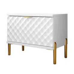 Garnero Arredamenti Comodini|Comò-Comodino 50x40h cm 1 cassetto con frontali decorati bianco Amsterdam