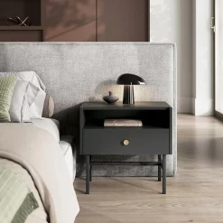 Garnero Arredamenti Comodini Cameretta|Comò-Comodino 55x52h cm 1 cassetto moderno nero Eterna Nero Opaco