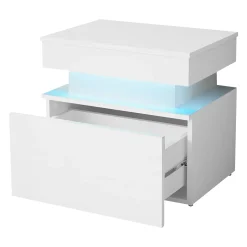 Garnero Arredamenti Comodini|Comò-Comodino 55x51h cm 1 cassetto con LED bianco Lumus Bianco Lucido
