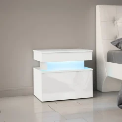 Garnero Arredamenti Comodini|Comò-Comodino 55x51h cm 1 cassetto con LED bianco Lumus Bianco Lucido