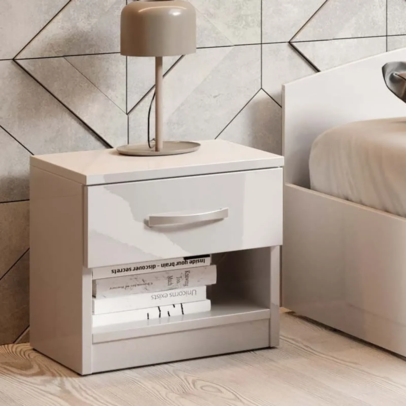 Garnero Arredamenti Comodini Cameretta|Comò-Comodino 40x40h cm 1 cassetto Tropea-Roma-Sorrento Bianco Lucido