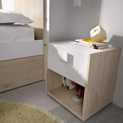 Garnero Arredamenti Comò Cameretta|Comò-Comodino 40x42h cm 1 cassetto moderno rovere bianco Cairo