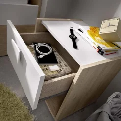 Garnero Arredamenti Comò Cameretta|Comò-Comodino 40x42h cm 1 cassetto moderno rovere bianco Cairo