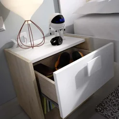 Garnero Arredamenti Comò Cameretta|Comò-Comodino 40x42h cm 1 cassetto moderno rovere bianco Cairo