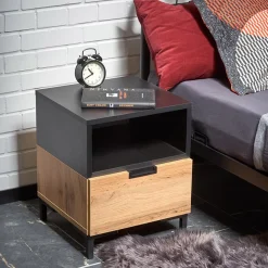 Garnero Arredamenti Comodini Cameretta|Comò-Comodino 40x52h cm 1 cassetto moderno rovere nero Ankara