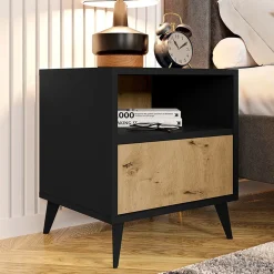 Garnero Arredamenti Comodini Cameretta|Comò-Comodino 47x52h cm 1 cassetto 1 vano a giorno rovere nero Hans