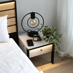 Garnero Arredamenti Comodini|Comò-Comodino 40x40h cm 1 cassetto con LED grigio nero Luna