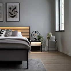 Garnero Arredamenti Comodini|Comò-Comodino 40x40h cm 1 cassetto con LED grigio nero Luna