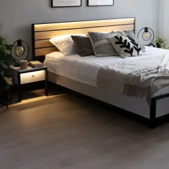 Garnero Arredamenti Comodini|Comò-Comodino 40x40h cm 1 cassetto con LED grigio nero Luna