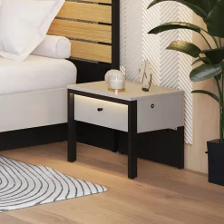 Garnero Arredamenti Comodini|Comò-Comodino 40x40h cm 1 cassetto con LED grigio nero Luna