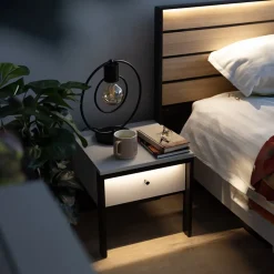 Garnero Arredamenti Comodini|Comò-Comodino 40x40h cm 1 cassetto con LED grigio nero Luna