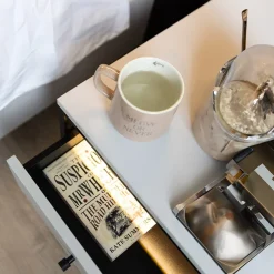 Garnero Arredamenti Comodini|Comò-Comodino 40x40h cm 1 cassetto con LED grigio nero Luna