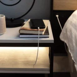 Garnero Arredamenti Comodini|Comò-Comodino 40x40h cm 1 cassetto con LED grigio nero Luna