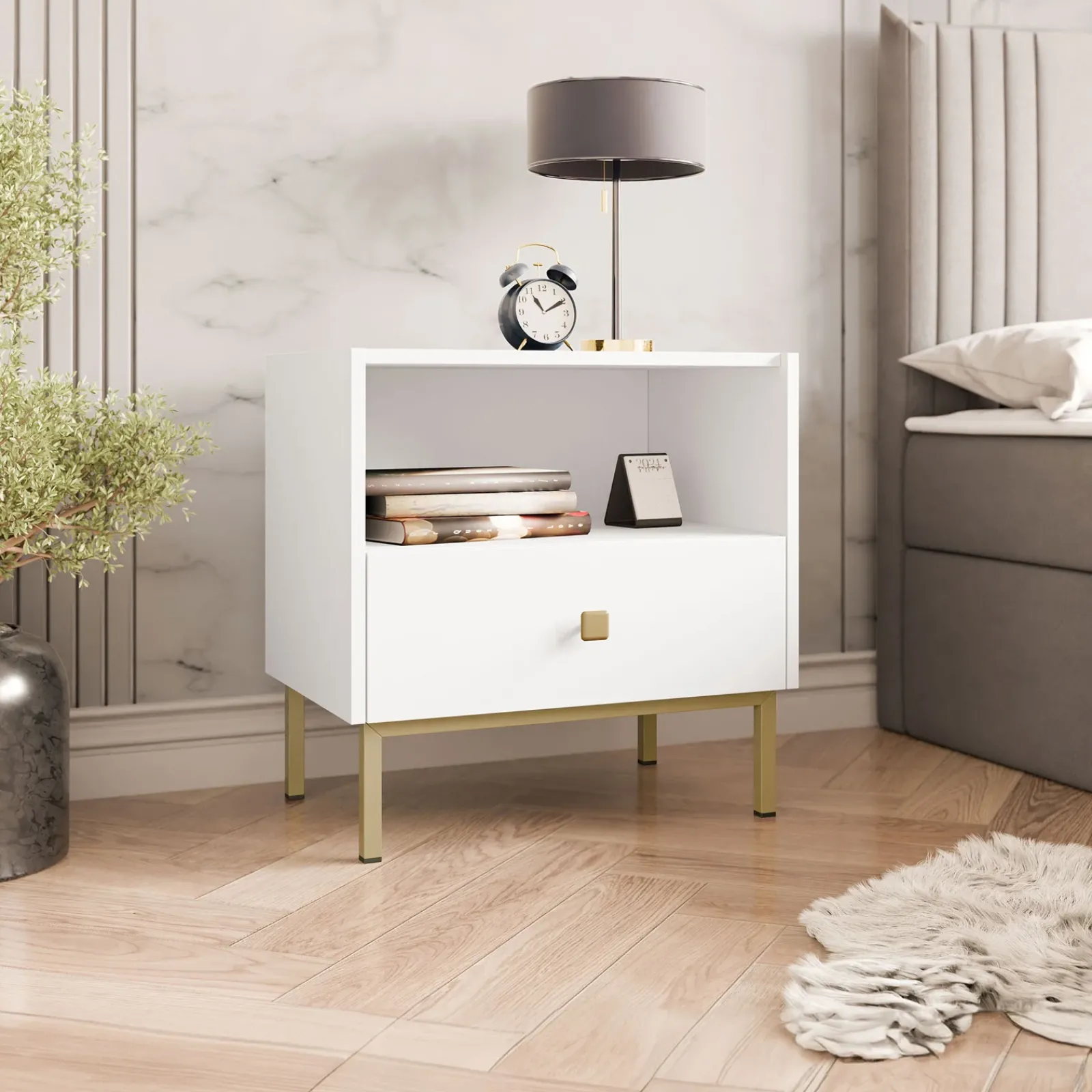 Garnero Arredamenti Comodini|Comò-Comodino 55x56h cm 1 vano 1 cassetto Giuggiola Bianco Opaco