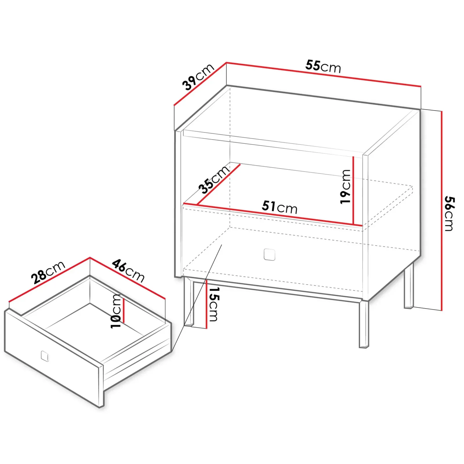 Garnero Arredamenti Comodini|Comò-Comodino 55x56h cm 1 vano 1 cassetto Giuggiola Bianco Opaco