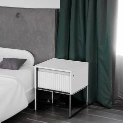 Garnero Arredamenti Comodini|Comò-Comodino 46x50h cm cannettato nero Camelia Bianco Opaco