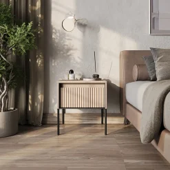 Garnero Arredamenti Comodini|Comò-Comodino 46x50h cm cannettato nero Camelia Beige