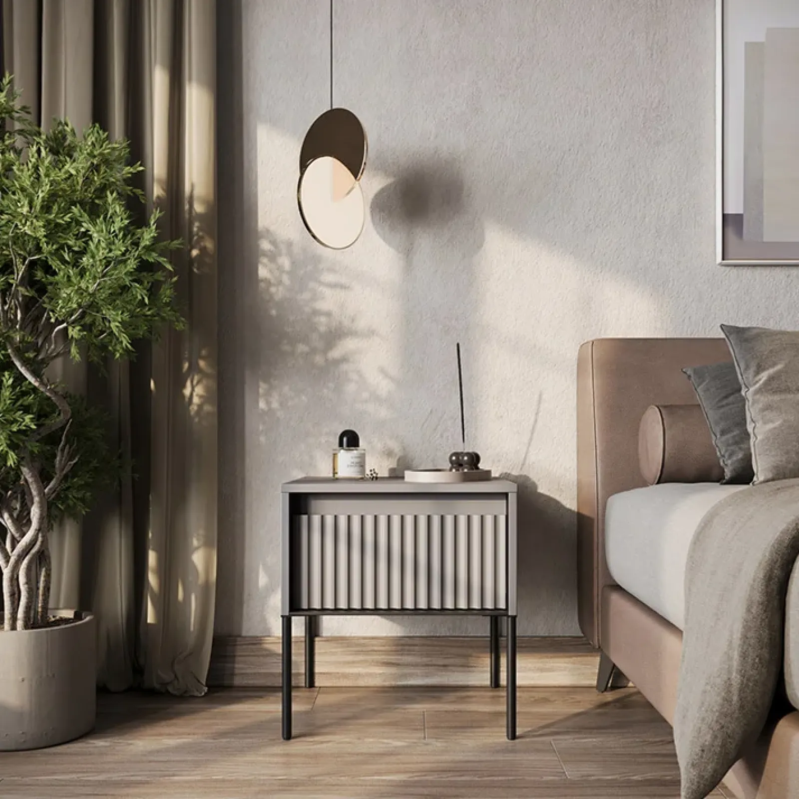 Garnero Arredamenti Comodini|Comò-Comodino 46x50h cm cannettato nero Camelia Grigio