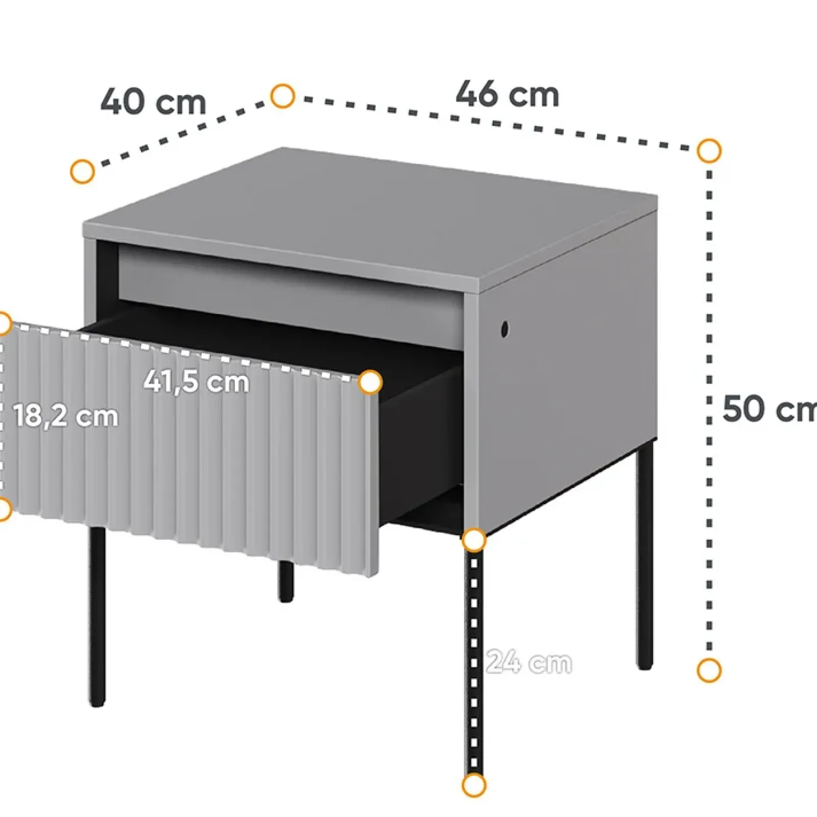 Garnero Arredamenti Comodini|Comò-Comodino 46x50h cm cannettato nero Camelia Grigio
