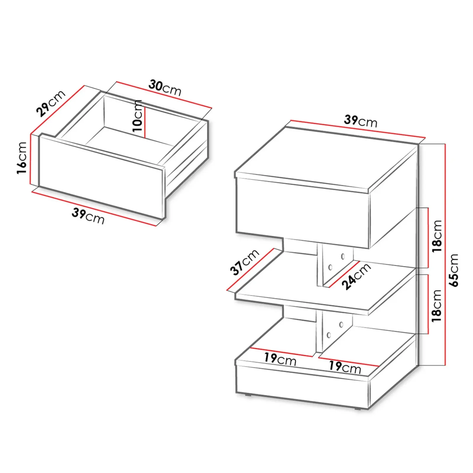 Garnero Arredamenti Comodini|Comò-Comodino 39x65h cm con cassetto moderno bianco Clelia