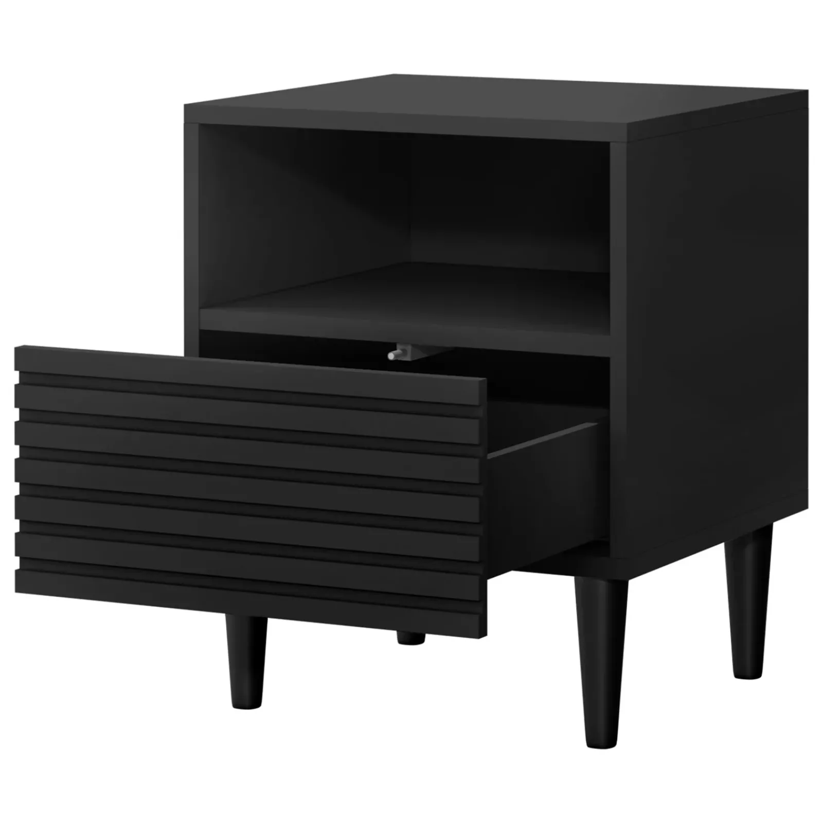 Garnero Arredamenti Comodini|Comò-Comodino 42x53h cm design cannettato moderno nero Flippo