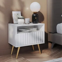 Garnero Arredamenti Comodini Cameretta|Comò-Comodino 47x48h cm moderno cannettato bianco Celestia Bianco Opaco