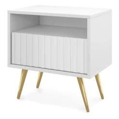 Garnero Arredamenti Comodini Cameretta|Comò-Comodino 47x48h cm moderno cannettato bianco Celestia Bianco Opaco