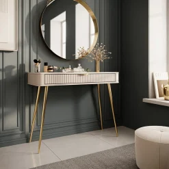 Garnero Arredamenti Consolle Fissa|Consolle Fissa-Consolle ingresso 100x78cm 1 cassetto cannettato Ramis Beige