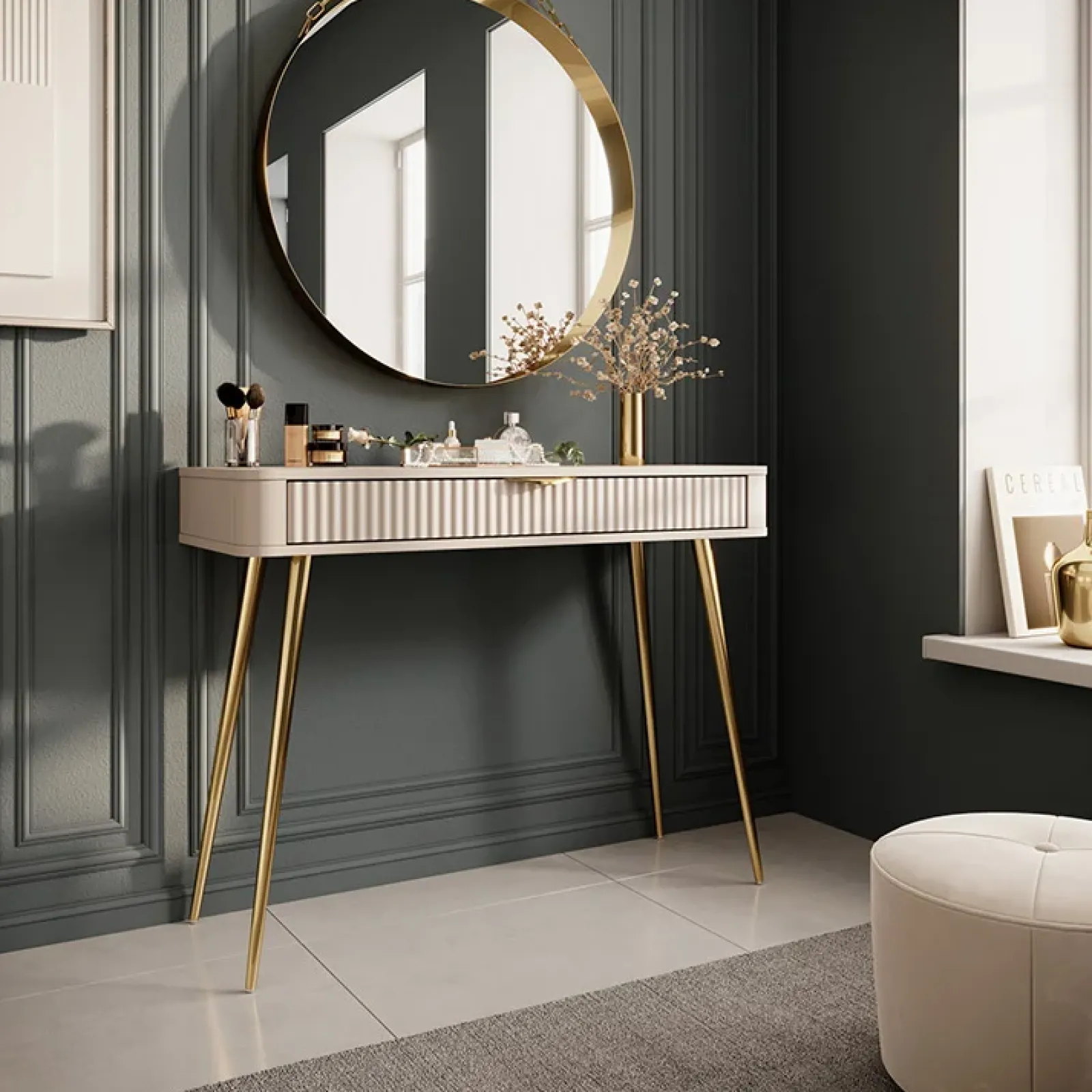 Garnero Arredamenti Consolle Fissa|Consolle Fissa-Consolle ingresso 100x78cm 1 cassetto cannettato Ramis Beige