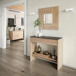 Garnero Arredamenti Consolle Fissa|Consolle Fissa-Consolle ingresso 32x79cm con specchio rovere ossido Nelson