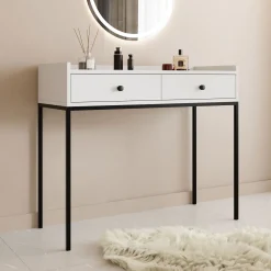 Garnero Arredamenti Consolle Fissa|Consolle Fissa-Consolle ingresso 100x86cm design moderno 2 cassetti bianco Pollon Bianco Opaco