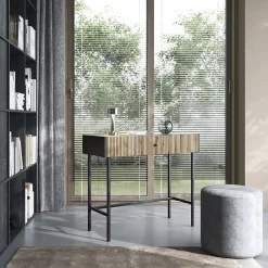 Garnero Arredamenti Consolle Fissa|Consolle Fissa-Consolle ingresso 93x79cm nero rovere cannettato Eterna Rovere Rustico - Nero opaco