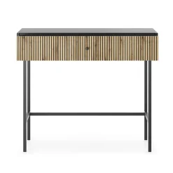 Garnero Arredamenti Consolle Fissa|Consolle Fissa-Consolle ingresso 93x79cm nero rovere cannettato Eterna Rovere Rustico - Nero opaco