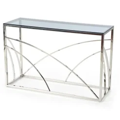 Garnero Arredamenti Consolle Fissa|Consolle Fissa-Consolle 120x78cm moderna in vetro fumè argento Hersol