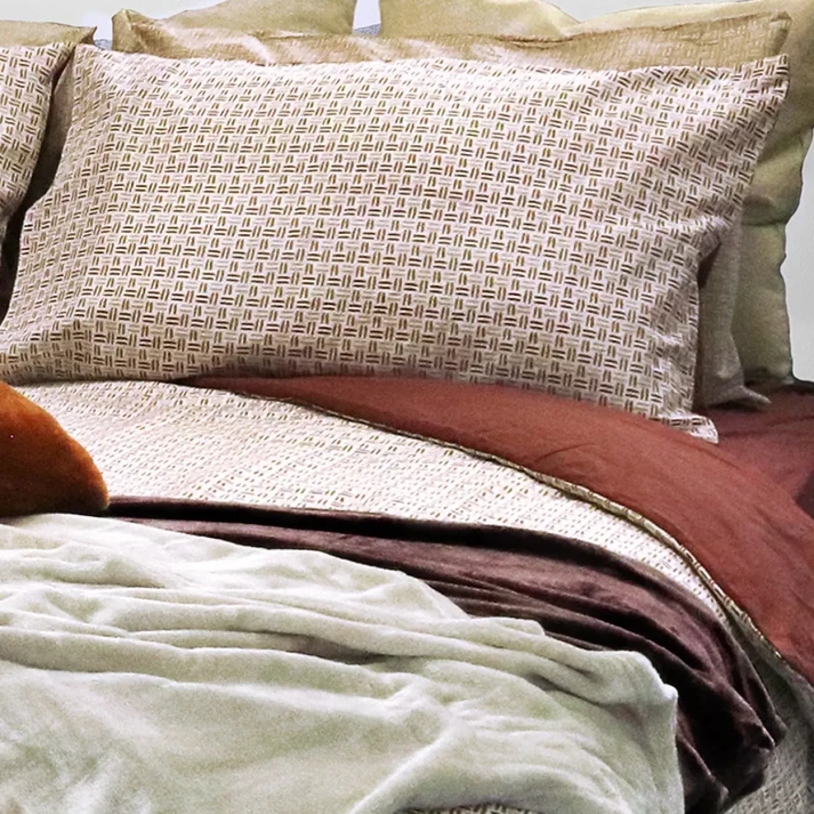 Garnero Arredamenti Copripiumini|Copripiumini-Copripiumino + federa letto singolo in cotone 155x200cm marrone terracotta Nabib